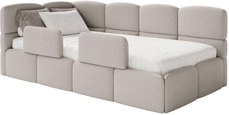 Bedframe - Greige - Teddystof en Metaal - Scandinavisch