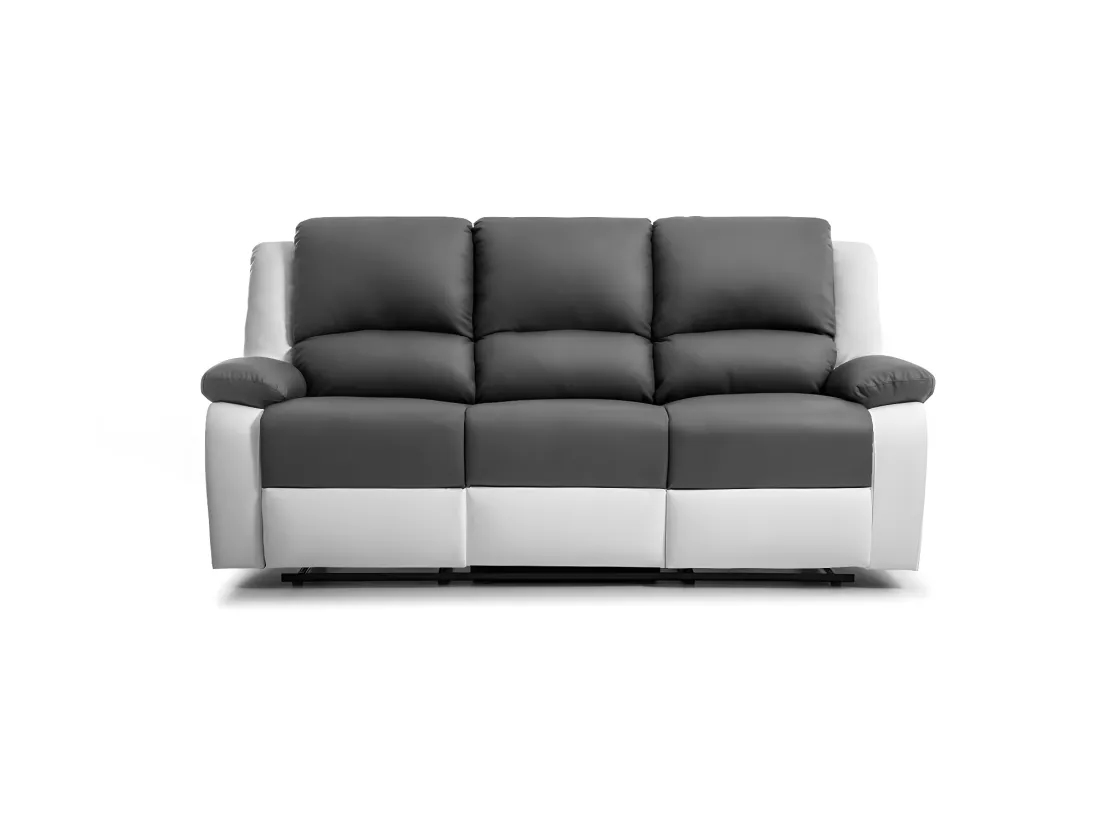 Canapé Relaxation 3 places Simili cuir Léo - Blanc et gris - L193 x 93 x 96cm - Loungitude