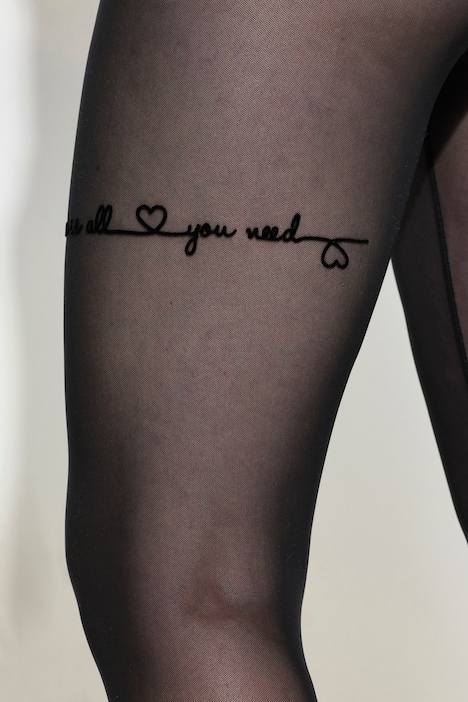 Strumpf-Leggings, Love is all, Mesh, Flockdruck