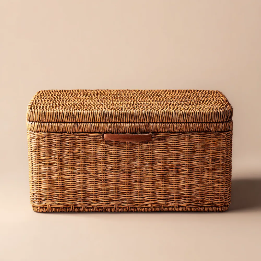 Rattan-Aufbewahrungsbox 80x45x40 cm – Naturfarbe – Rustikales Design