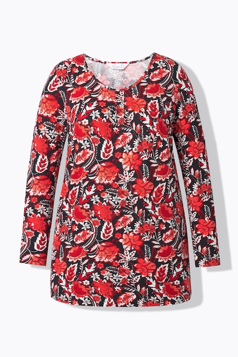 T-Shirt, A-Linie, florales Muster, Langarm