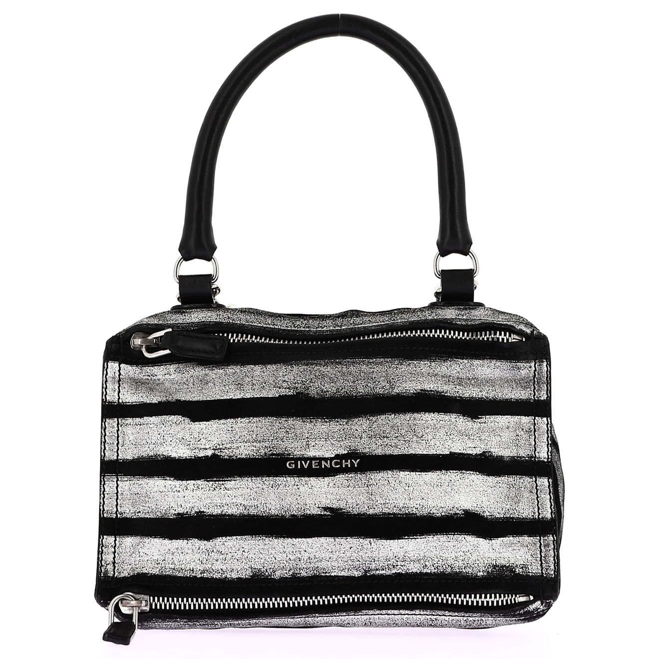 Givenchy Sac bandoulière en Velours de Cuir Pandora Moyen argenté/noir - Très bon état - Longueur 26 cm