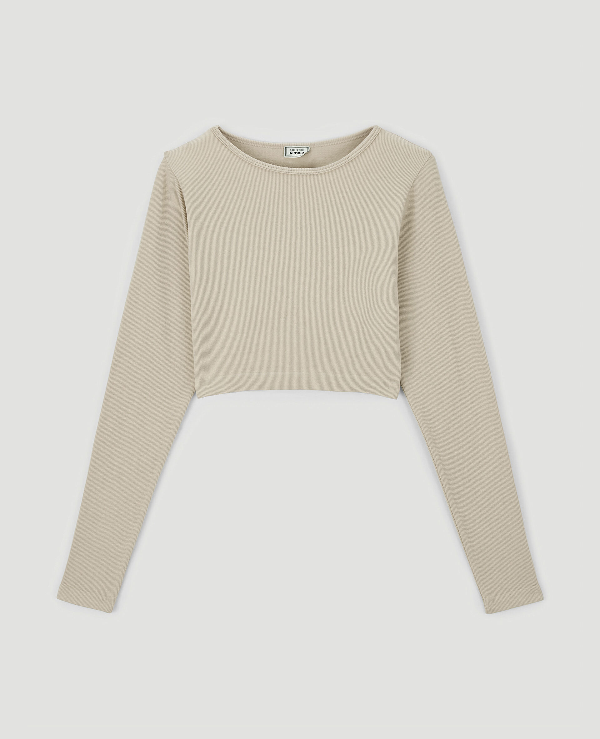 Top court en maille côtelée sans couture - Beige