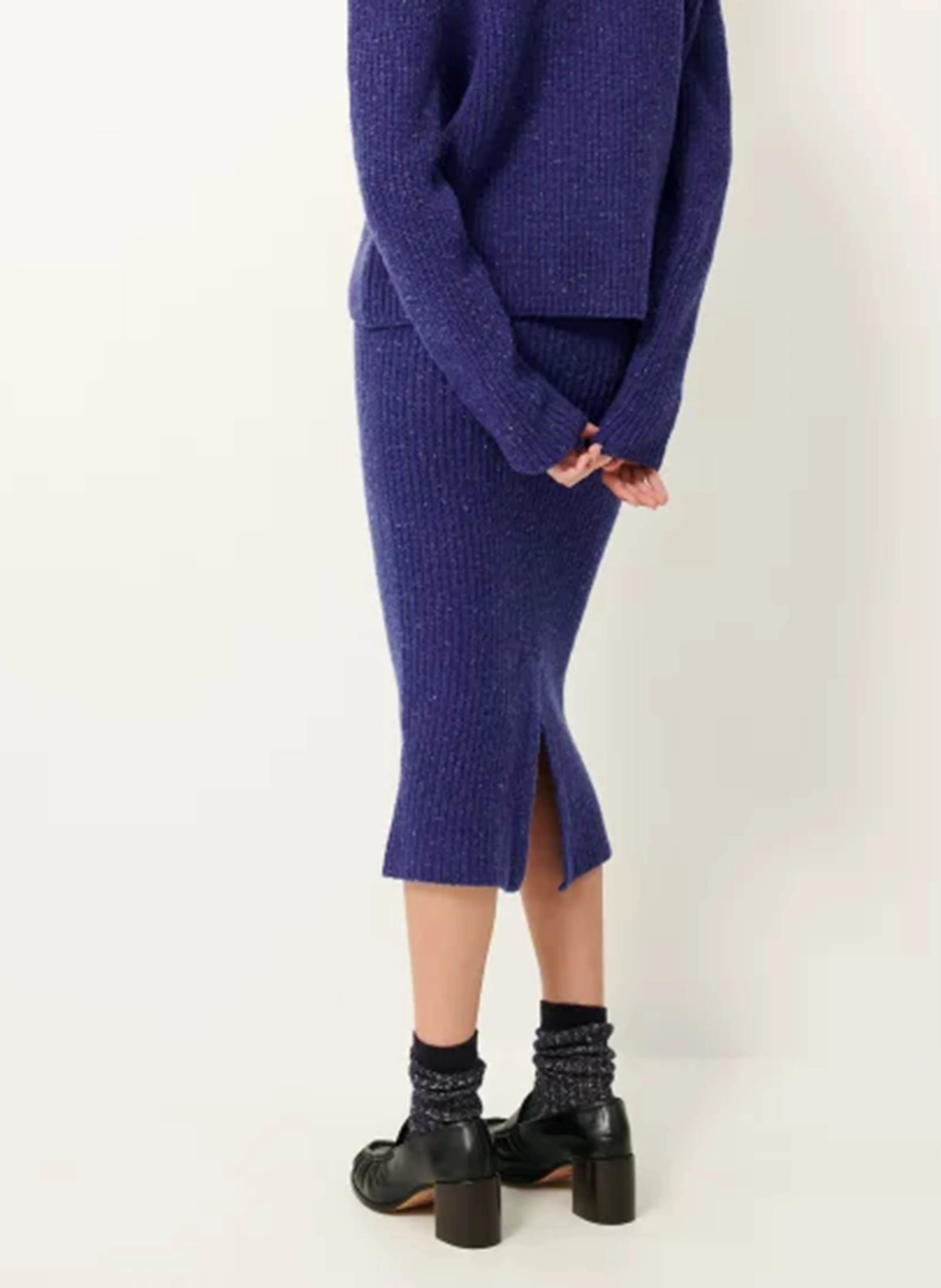 AMA - Jupe midi en laine mélangée | Bleu