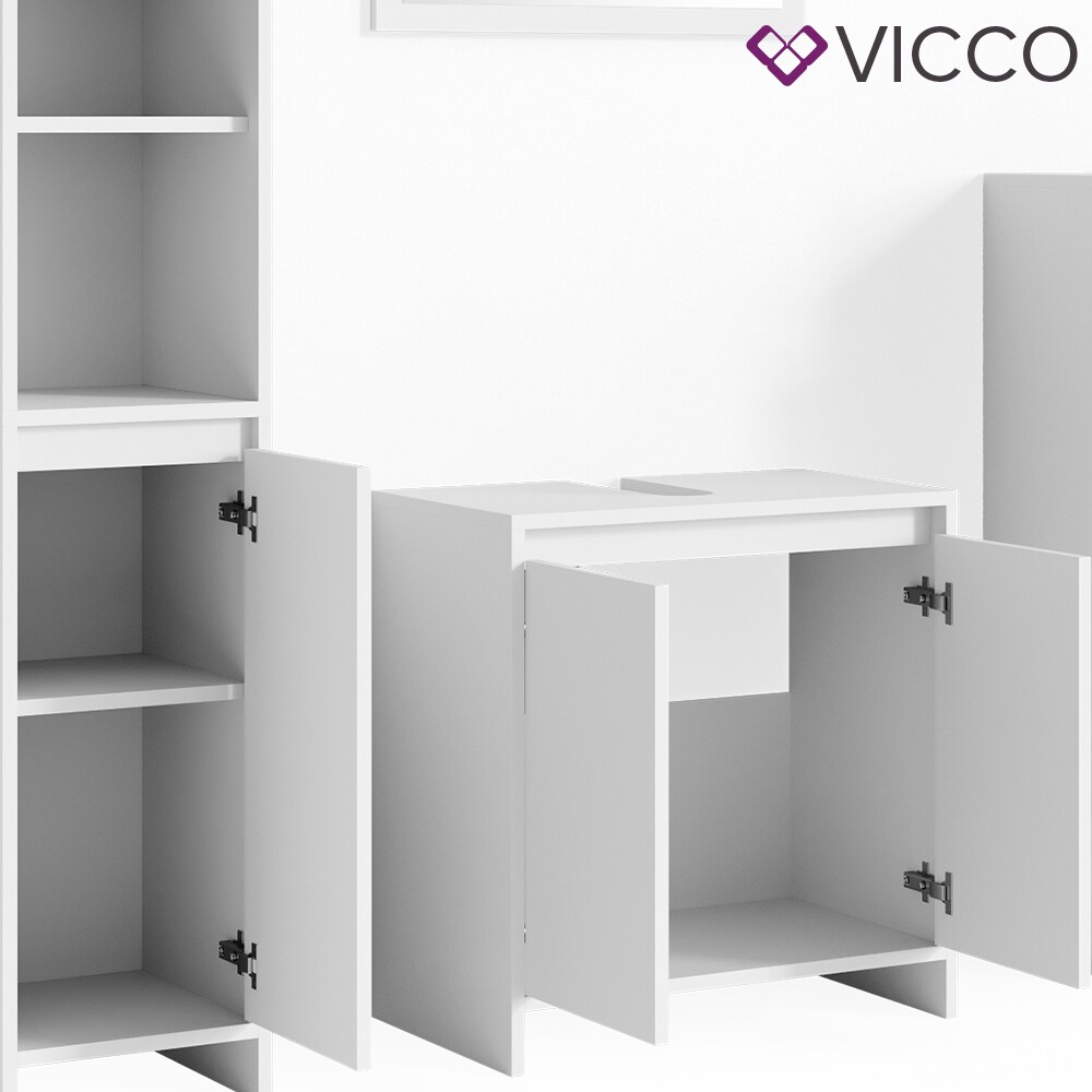 VICCO Badmöbel Set EMMA Weiß - Spiegel Waschtischunterschrank Midi Hoch Schrank