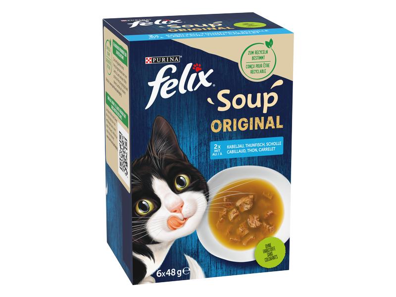 Felix Nassfutter Soup Original Fisch 6 x 48g Ergänzungsfuttermittel für ausgewachsene Katzen