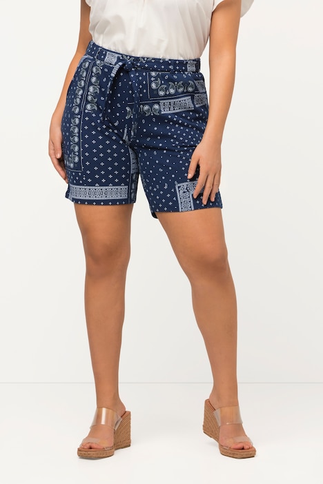 Sweatshorts Rose, Vintage-Druck, Elastikbund, Bindegürtel