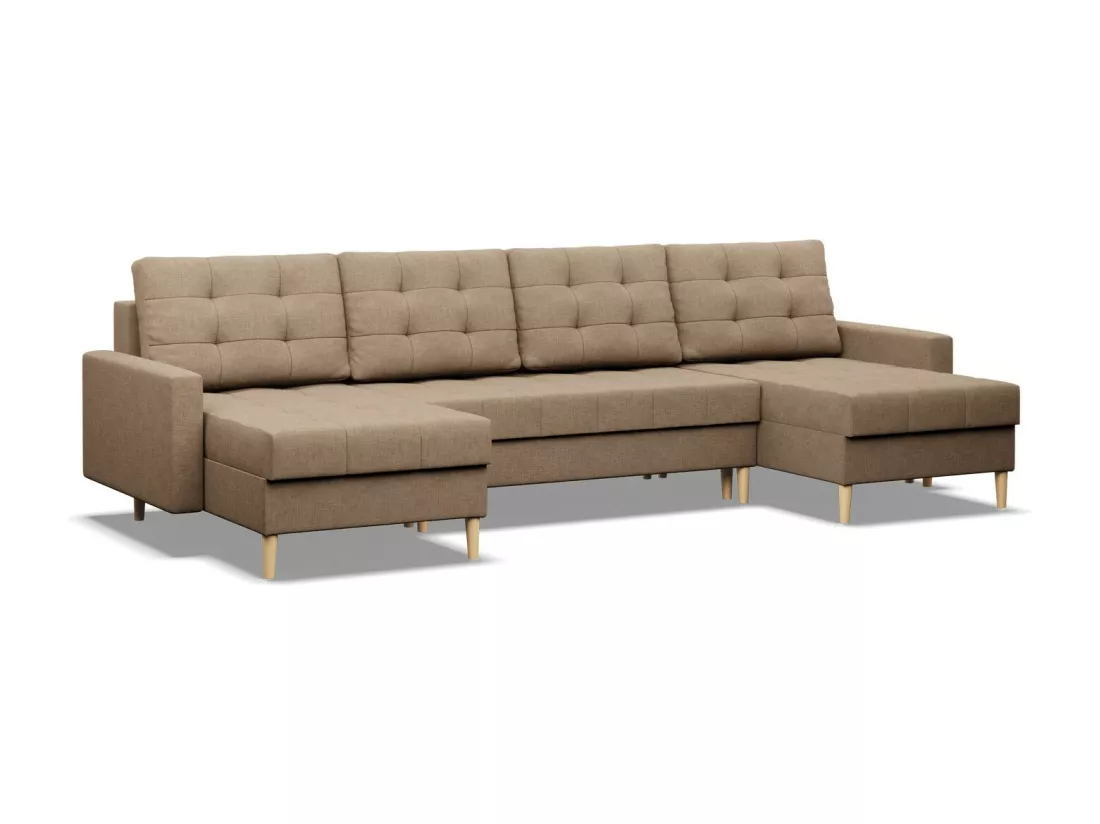 Canapé d'angle en U avec fonction sommeil, 2 méridiennes, Brun