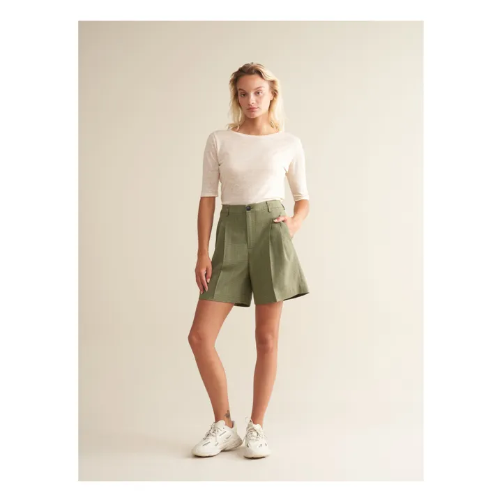 Bellerose Short Volkertje Carreaux - Collection Femme | Vert kaki
