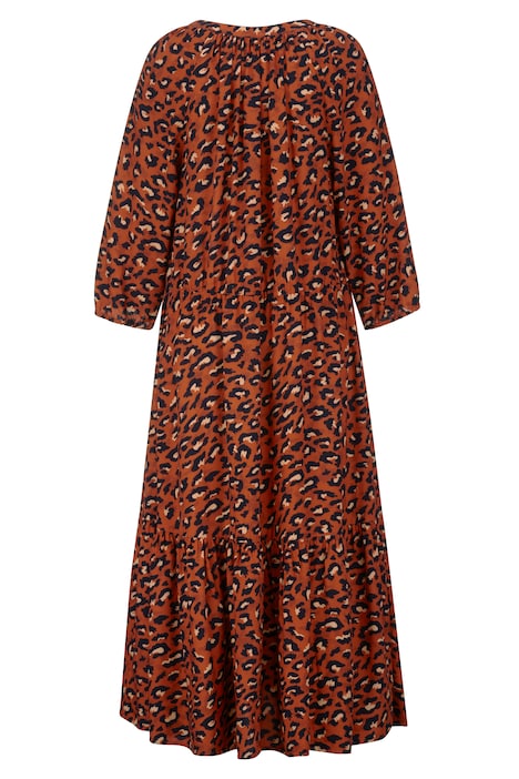 Maxikleid, Animalmuster, Tunika-Ausschnitt, 3/4-Ärmel
