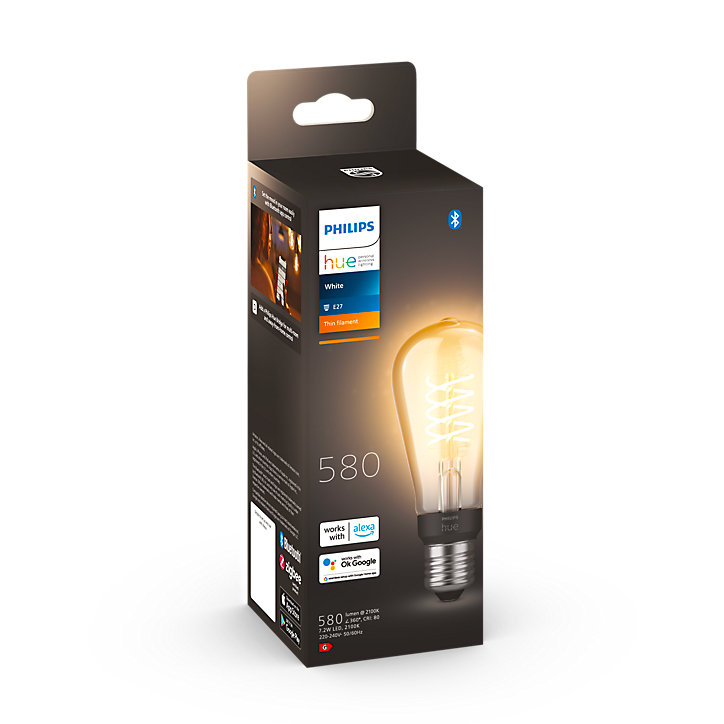 Ampoule LED connectée Edison Philips Hue E27 IP20 580lm 9W blanc doux