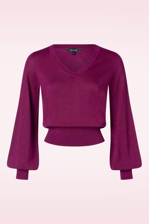 King Louie Spiro V Neck Bellsleeve top in wild fuchsia