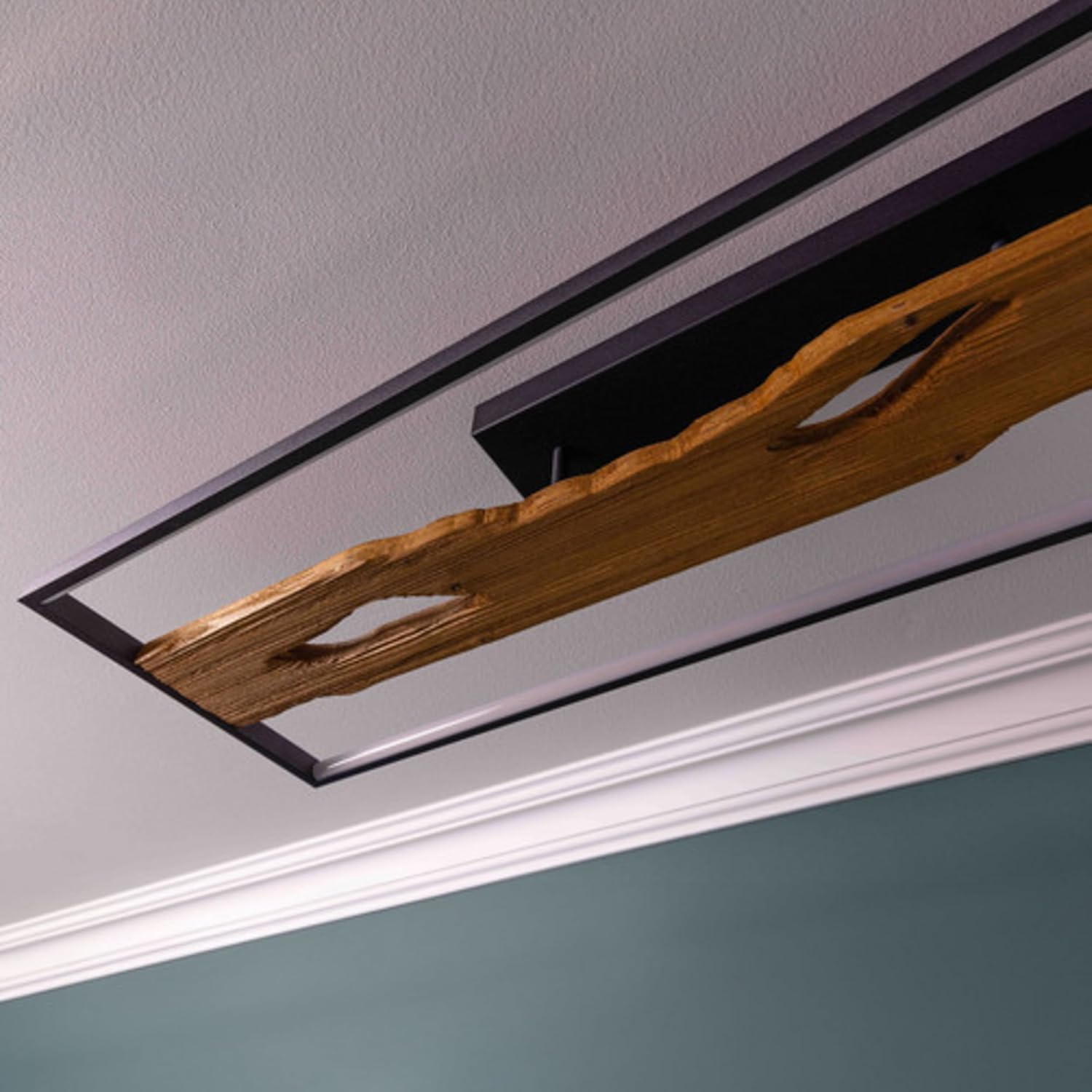 Lightbox LED Deckenlampe im Landhaus Stil | dimmbare Deckenleuchte für Wohnzimmer oder Schlafzimmer in warm-weiß mit 3000 K, 6600 Lumen | aus Aluminium/Metall/Holz in Schwarz/Braun