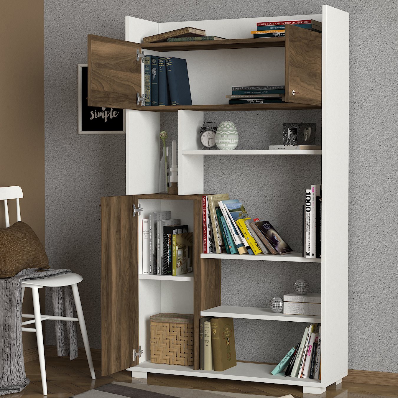Bücherregal Punto Weiß Walnuss