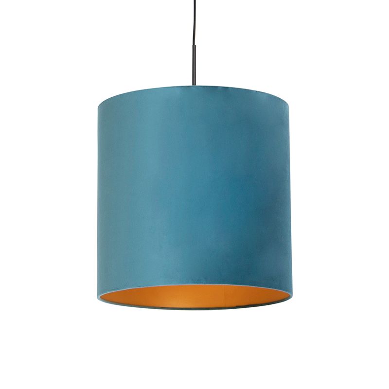 Hanglamp met velours kap blauw met goud 40 cm - Combi