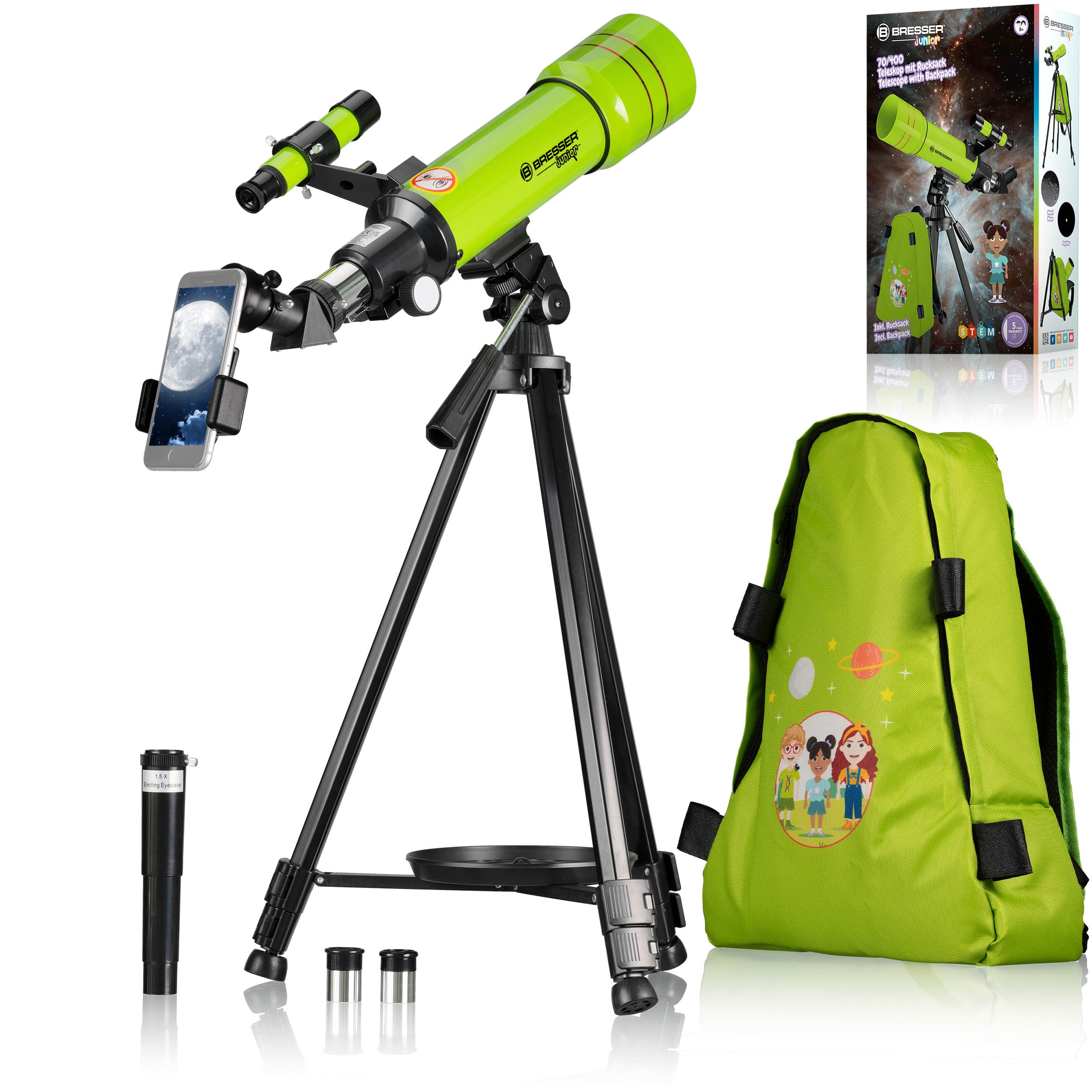 BRESSER JUNIOR Linsenteleskop 70/400 mit Rucksack Farbe: grün