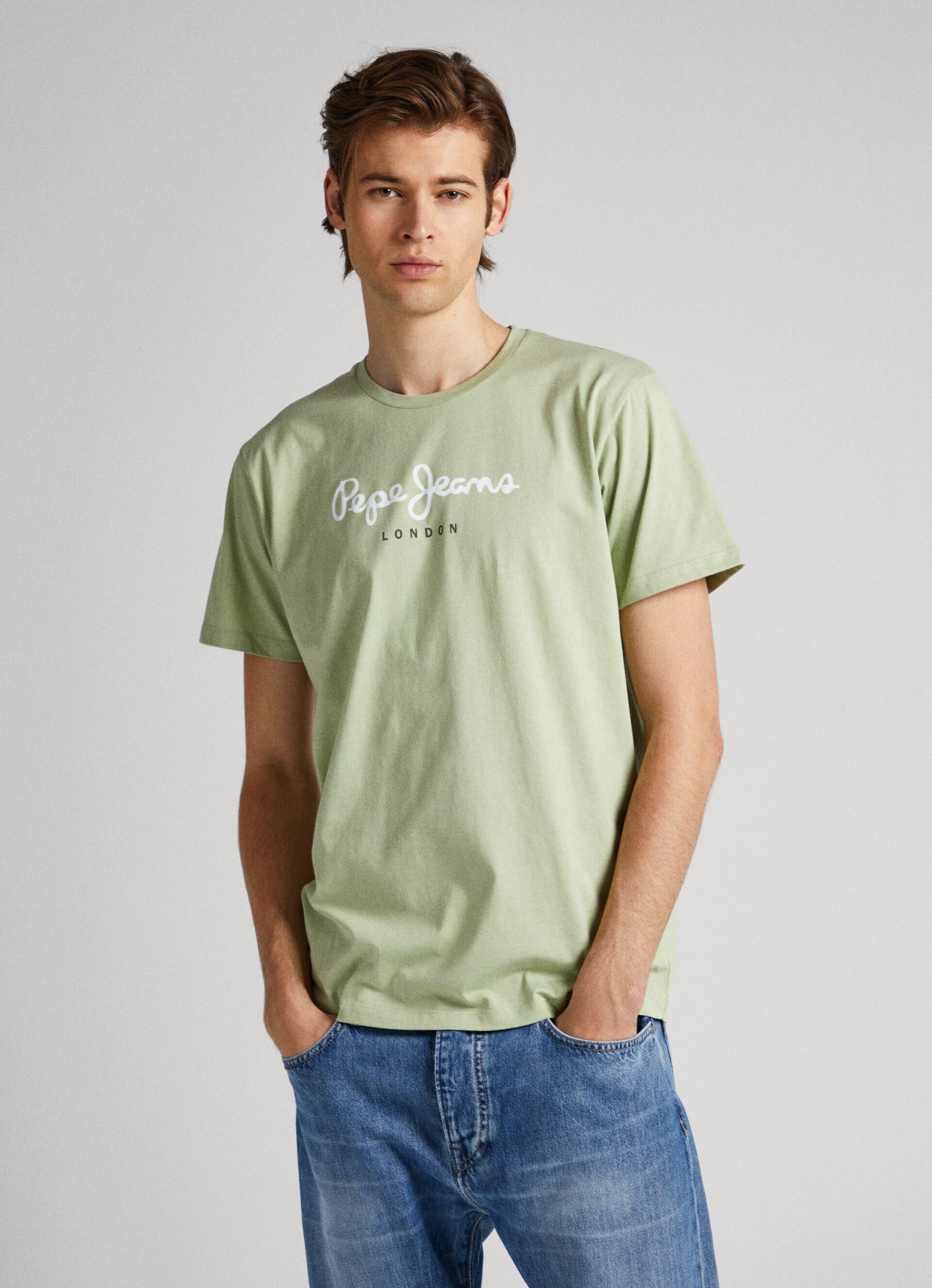 Camiseta de algodão com logo estampado - verde coentro