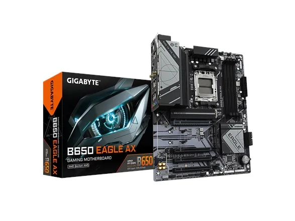 Gigabyte B650 EAGLE AX - Bundkort - ATX - Socket AM5 - AMD B650 Chipset - USB-C 3.2 Gen 1, USB 3.2 Gen 2, USB 3.2 Gen 1 - Gigabit LAN - onboard grafik (CPU påkrævet) - HD Audio (8-kanaler)