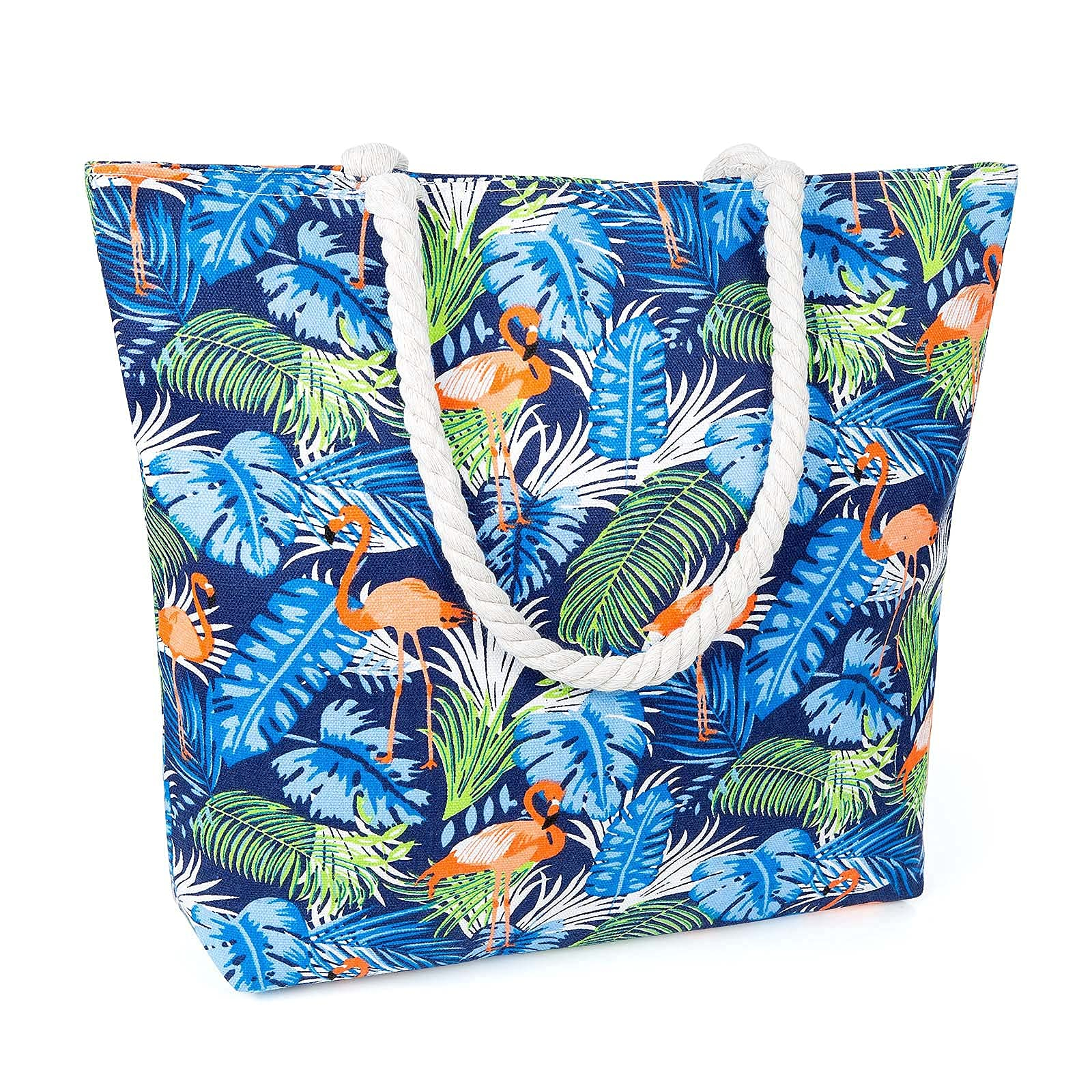 (45x33cm) Leinen Strandtasche Flamingo Stoff Tragetasche - Dunkelblau