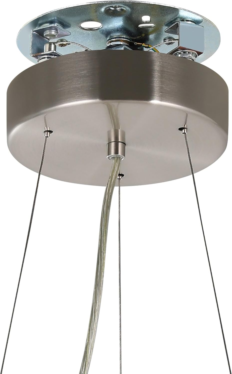 EGLO Pendellampe Maserlo, 3 flammige Textil Pendelleuchte, Hängeleuchte aus Metall in Silber mit Lampenschirm in Cappuccino und Gold, E27 Fassung, Ø 53 cm
