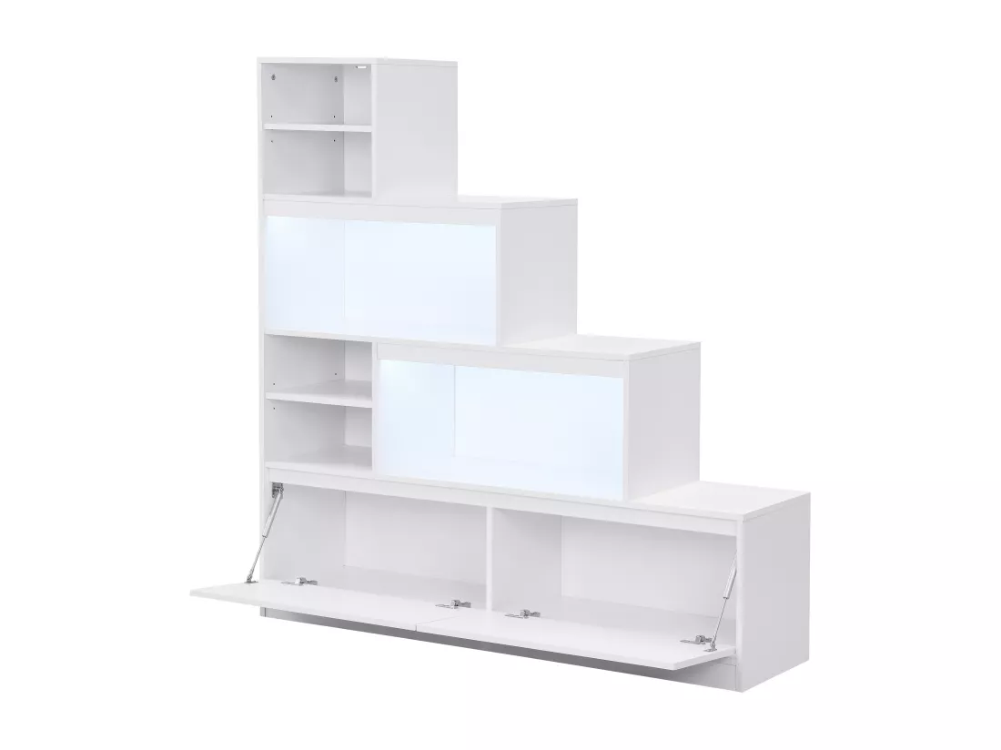 Meuble à chaussures 2 portes et 6 niches avec LEDs en MDF - Blanc - LOVILA
