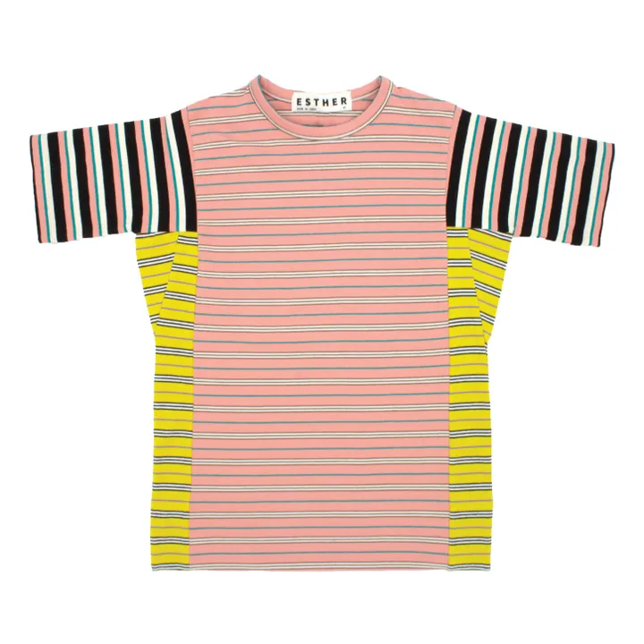 Esther Robe T-shirt Junya Rayée Coton Bio | Corail