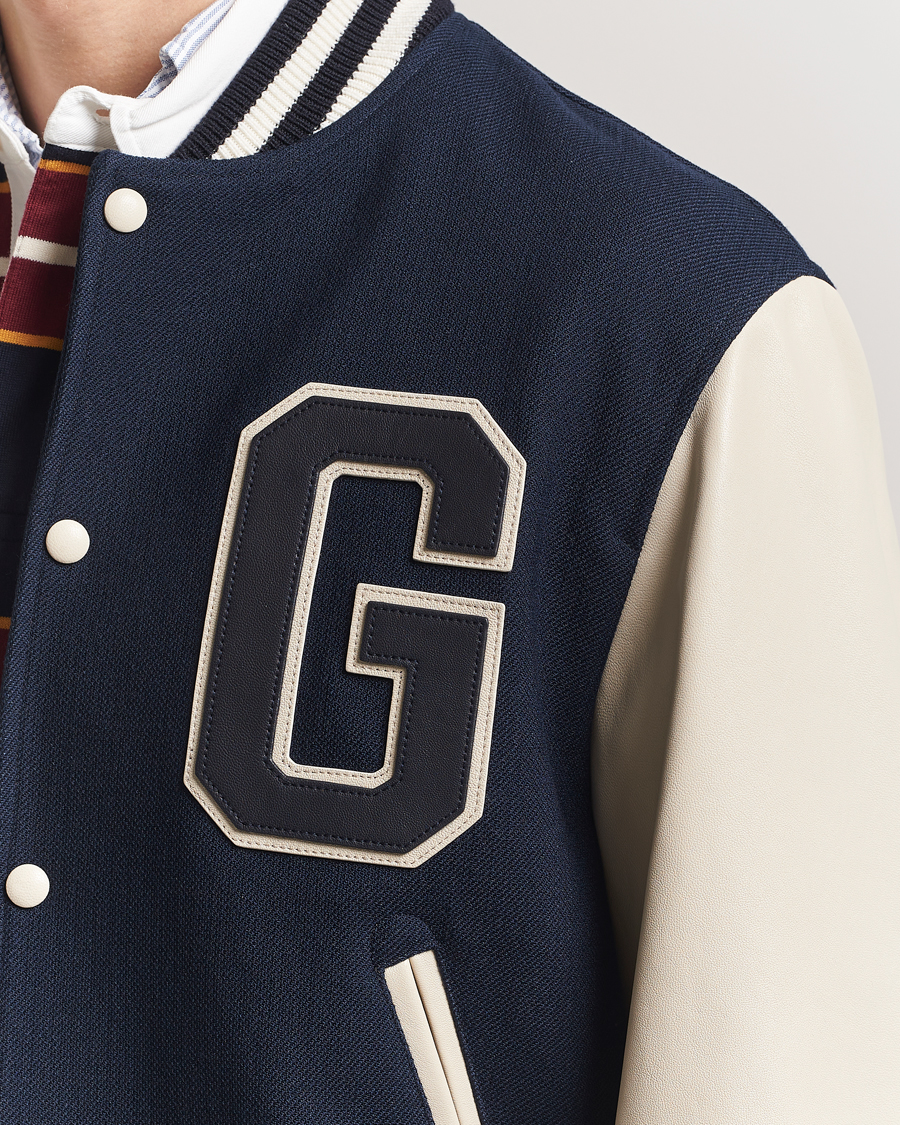 GANT 240 Mulberry Street Leather Mix Varsity Jacket Navy