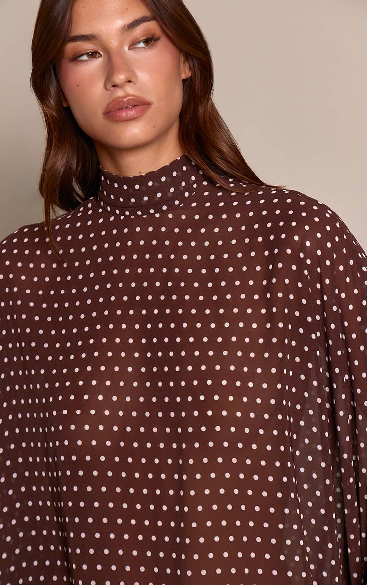 Marron Ensemble Coordonné Blouse Oversize En Mousseline Transparente À Pois