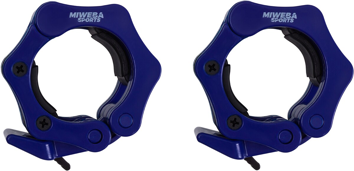 Miweba Sports Hantel-Schnellverschluss, für Olympiastangen mit ø 50/51mm, 2er-Set, Gummibeschichtung (Blau)