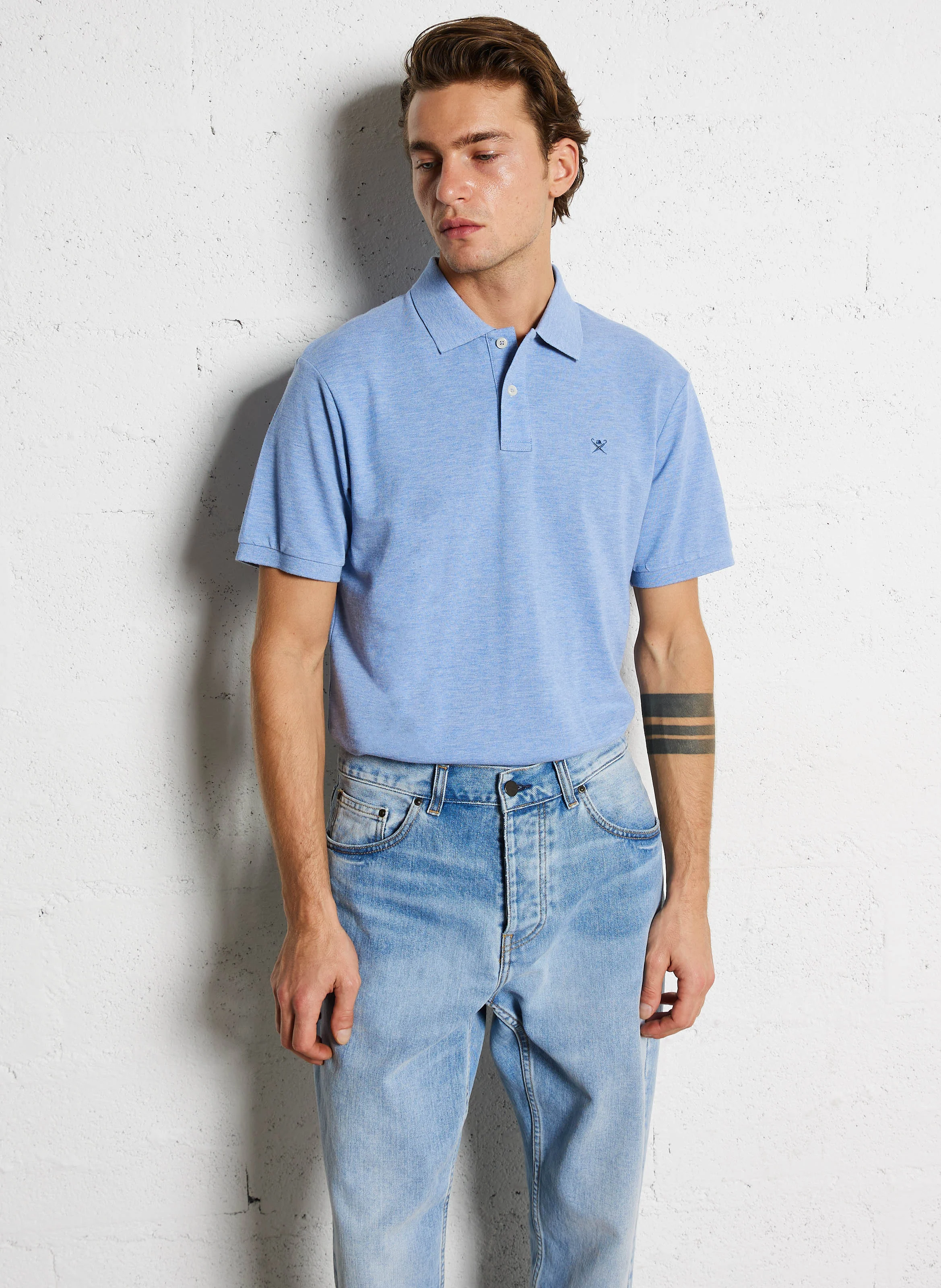Polo slim-fit en coton piqué | Bleu