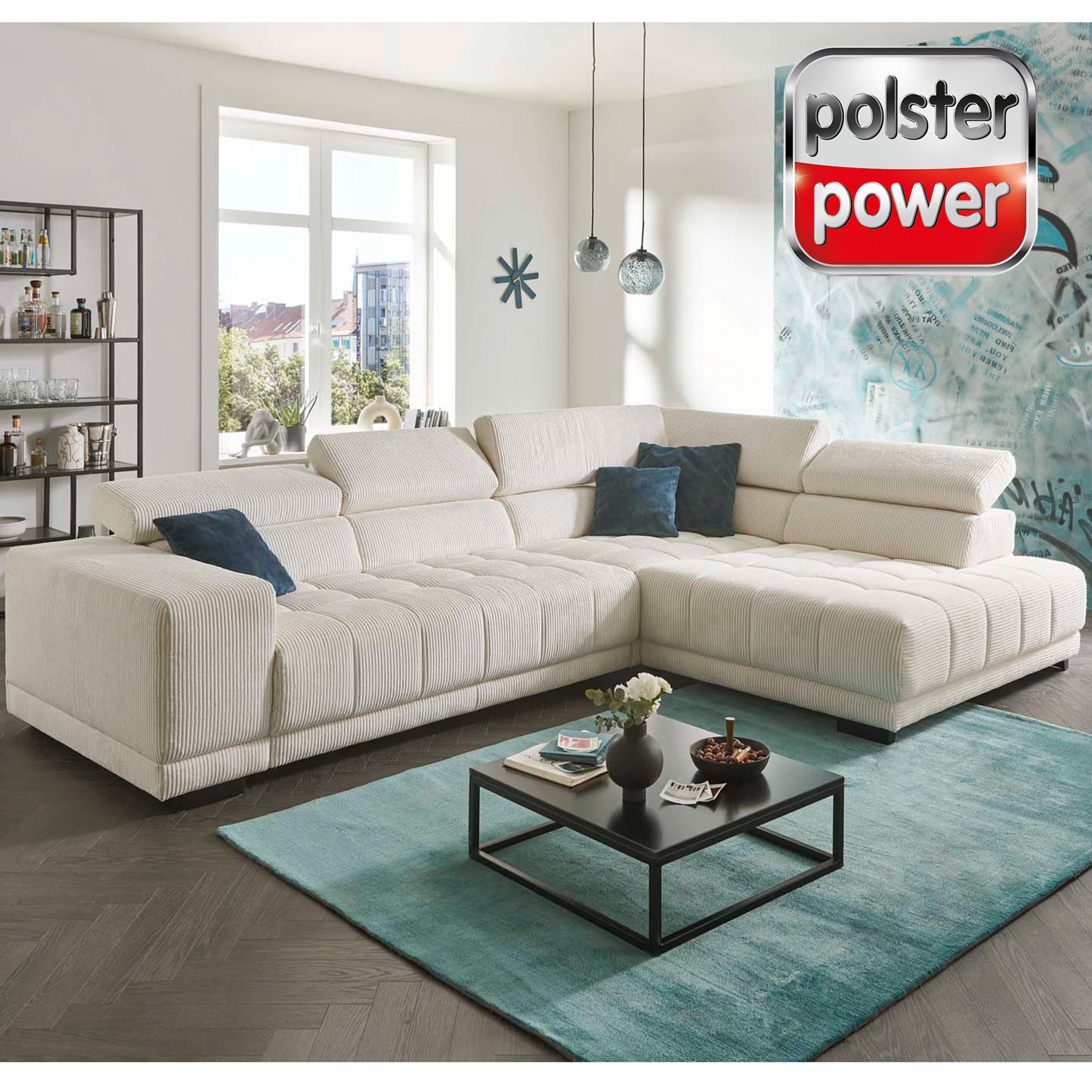 polsterpower Ecksofa - natur - Cord - Basismodell - Armlehne links