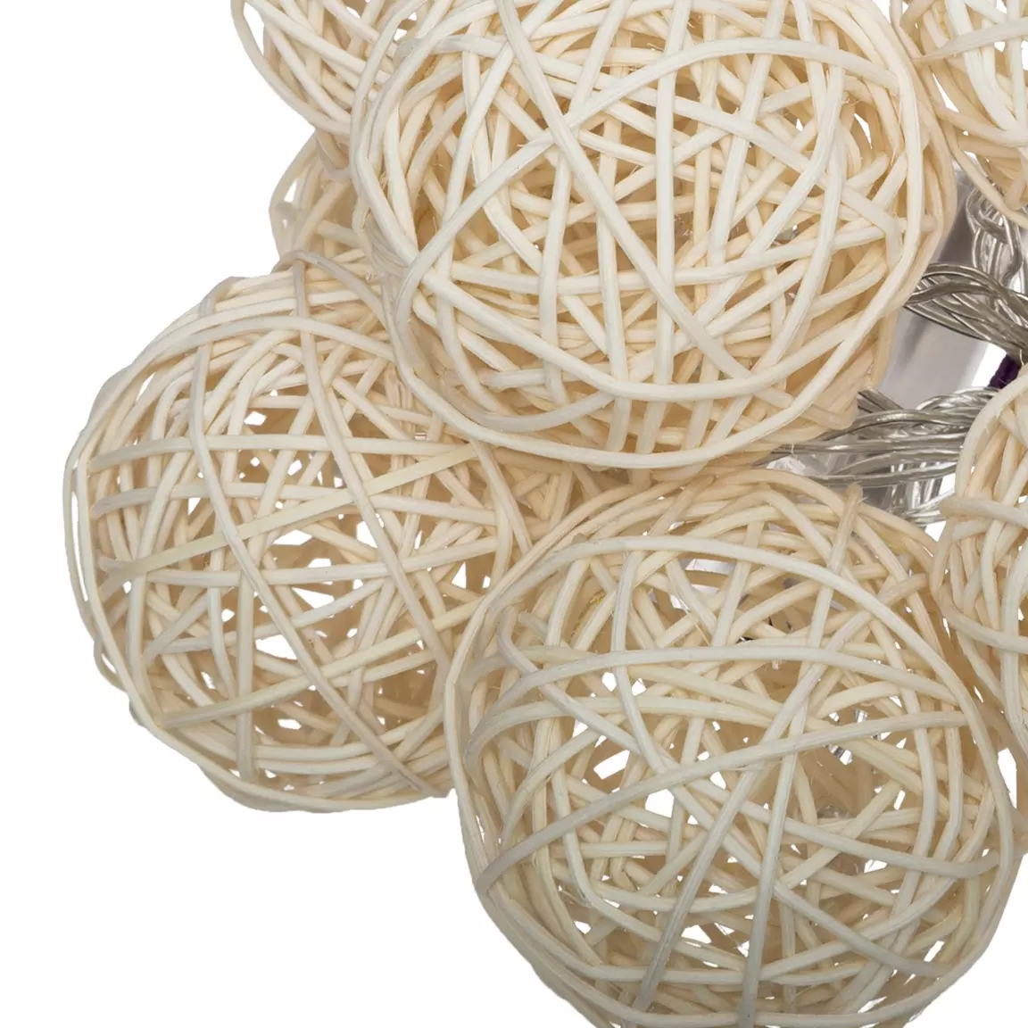 Guirlande lumineuse déco à piles 10 boules 1,65 m Rotin Beige