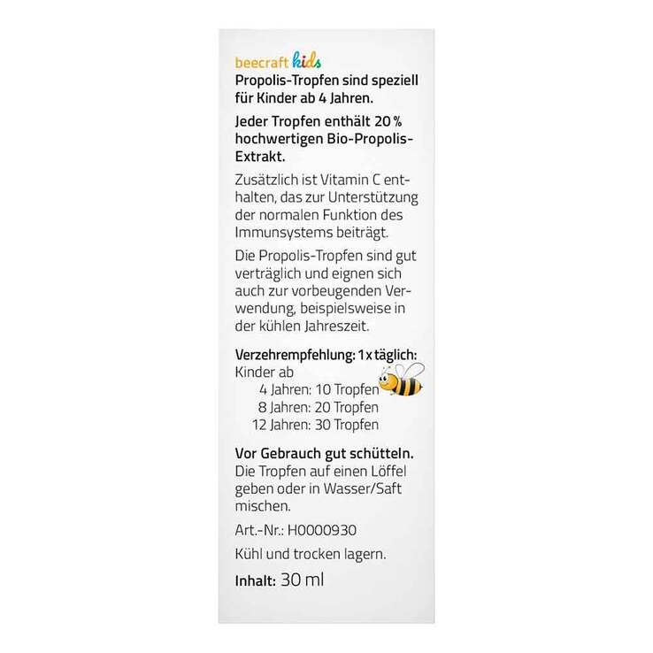 Beecraft Kids Propolis Bio Tropfen 20% plus Vitamin C , 30 ml