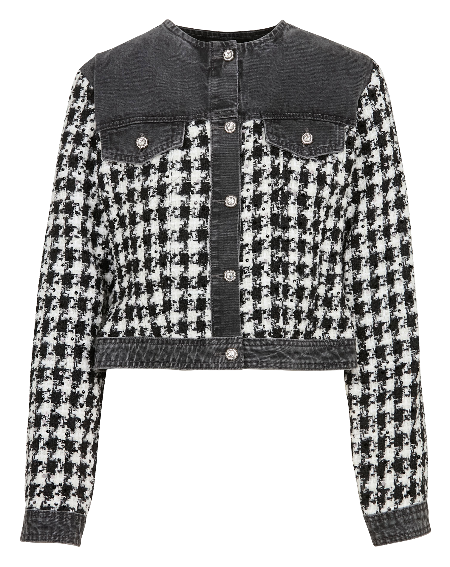 Veste droite col rond en tweed | Noir