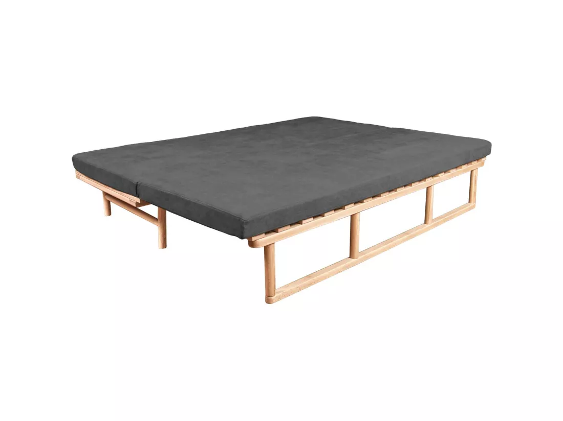 Canapé Lit Convertible Design en Tissu Beige et Bois Gris cendré