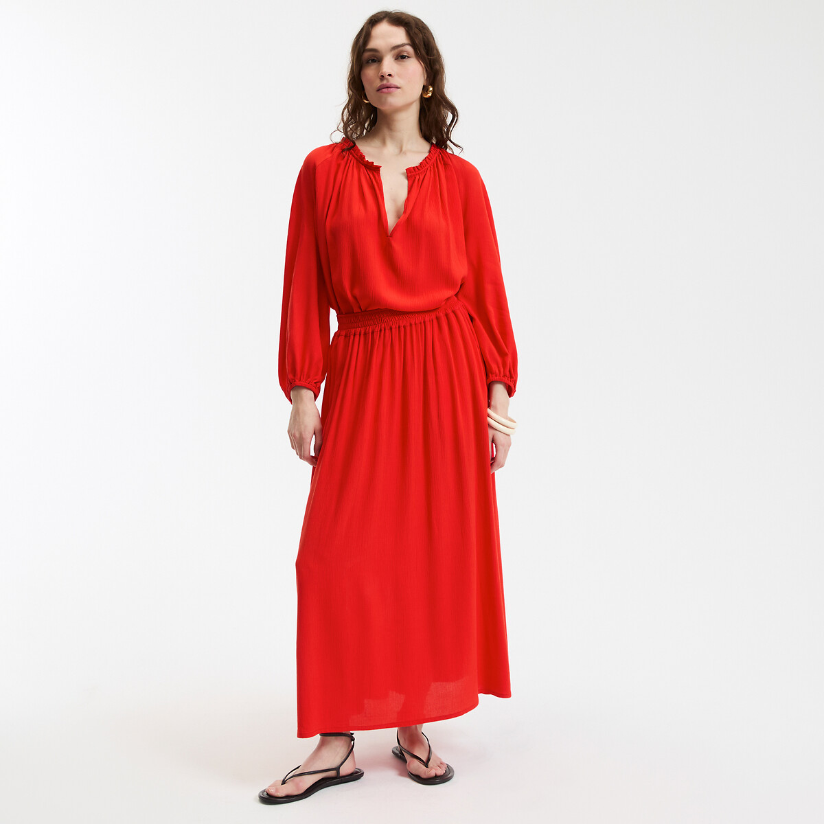 COLEÇÕES LA REDOUTE<br>Lange uitlopende rok, van crepon