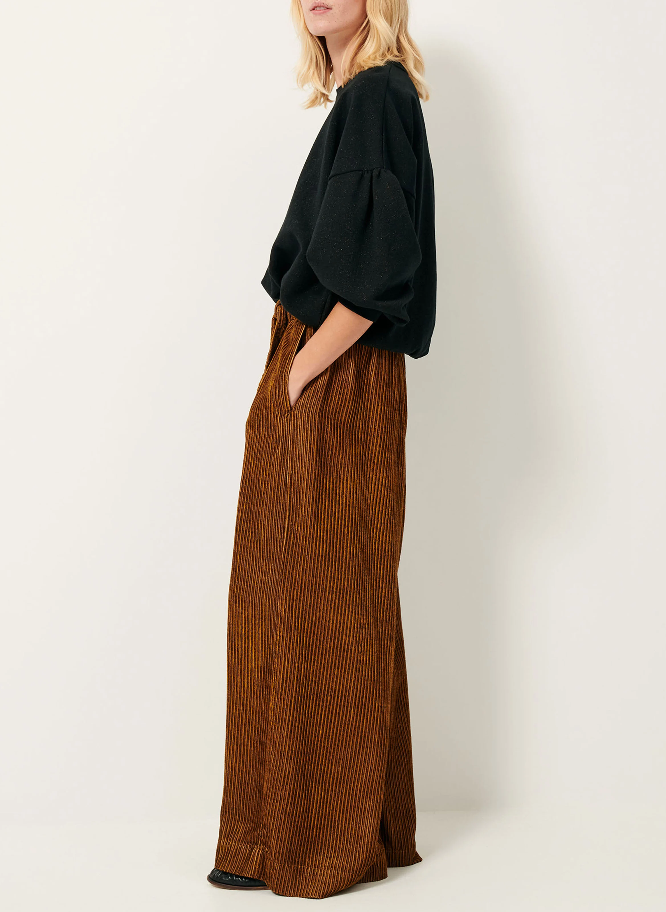 RIDOO - Pantalon ample jacquard en coton recyclé | Marron