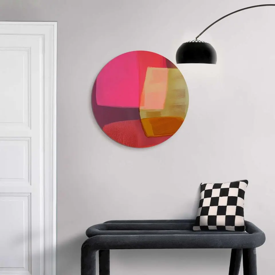 Glasschilderij Roze tinten II - Ø 50cm - Roze