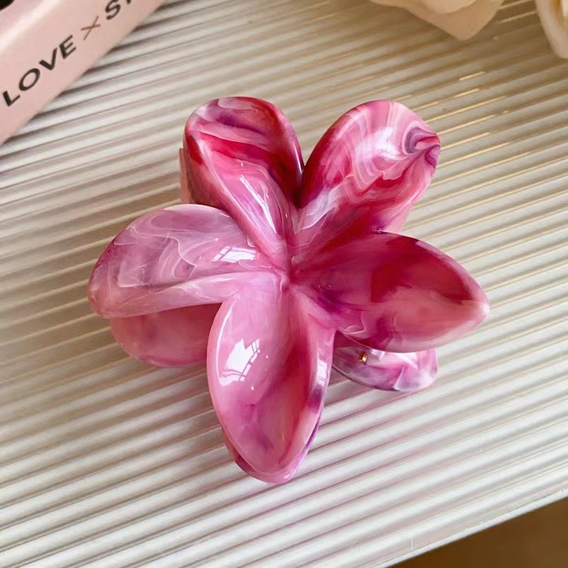 (8cm) Haarspange Klammer Krallen Clip Marble Haar Accessoire Blume - Pink