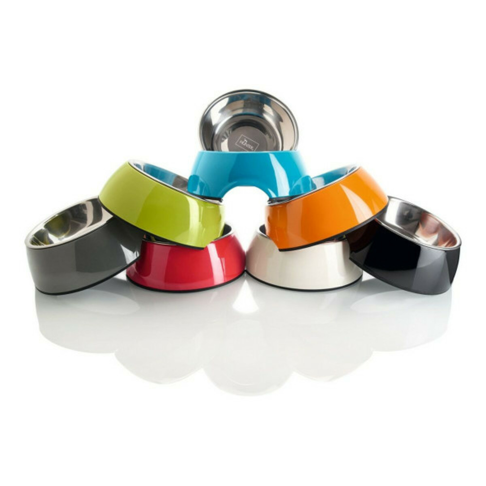Mangeoire pour chiens acier inoxydable mélamine blanc (14,5 x 14,5 x 7 cm)