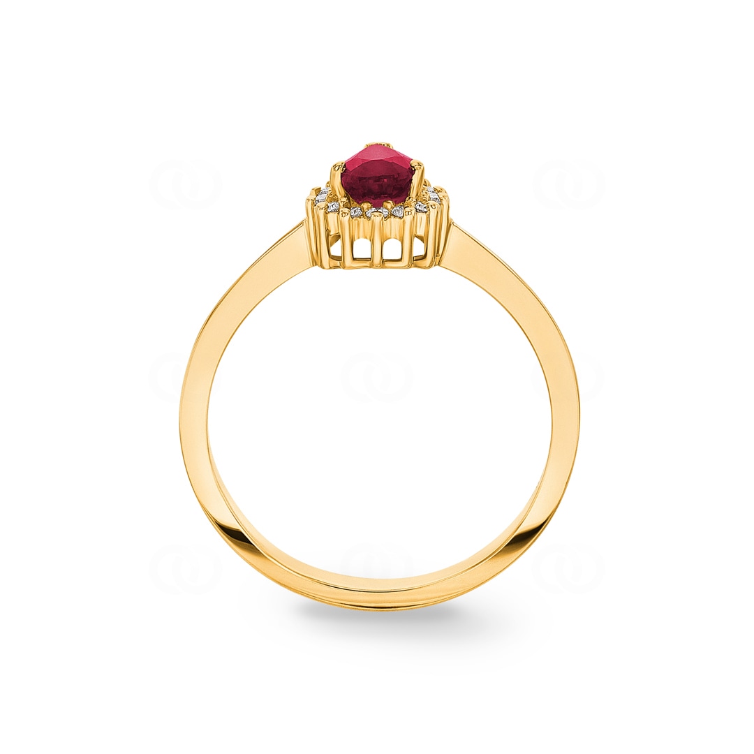 Damenring 750/18 K Gelbgold mit Diamanten 0.11 ct H/si & Rubin 0.56 ct
