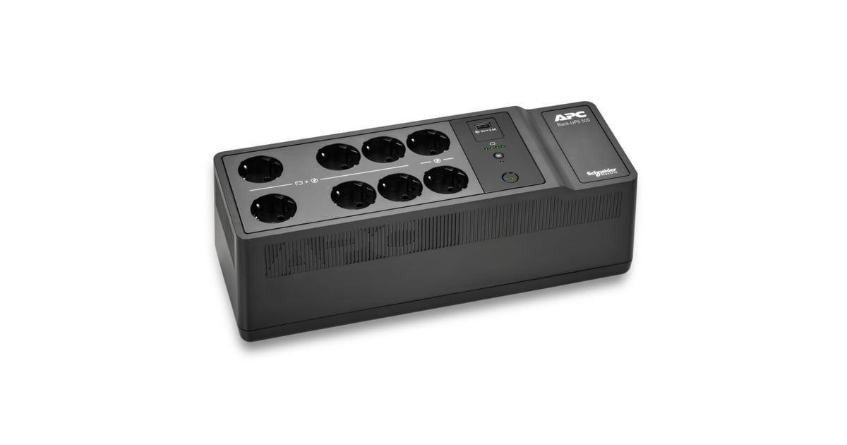APCBack-UPS BE500G2-GR - Noodstroomvoeding ups  (Zwart, 8x Schuko, 500VA, 1 USB oplader, 1 USB datapoort)