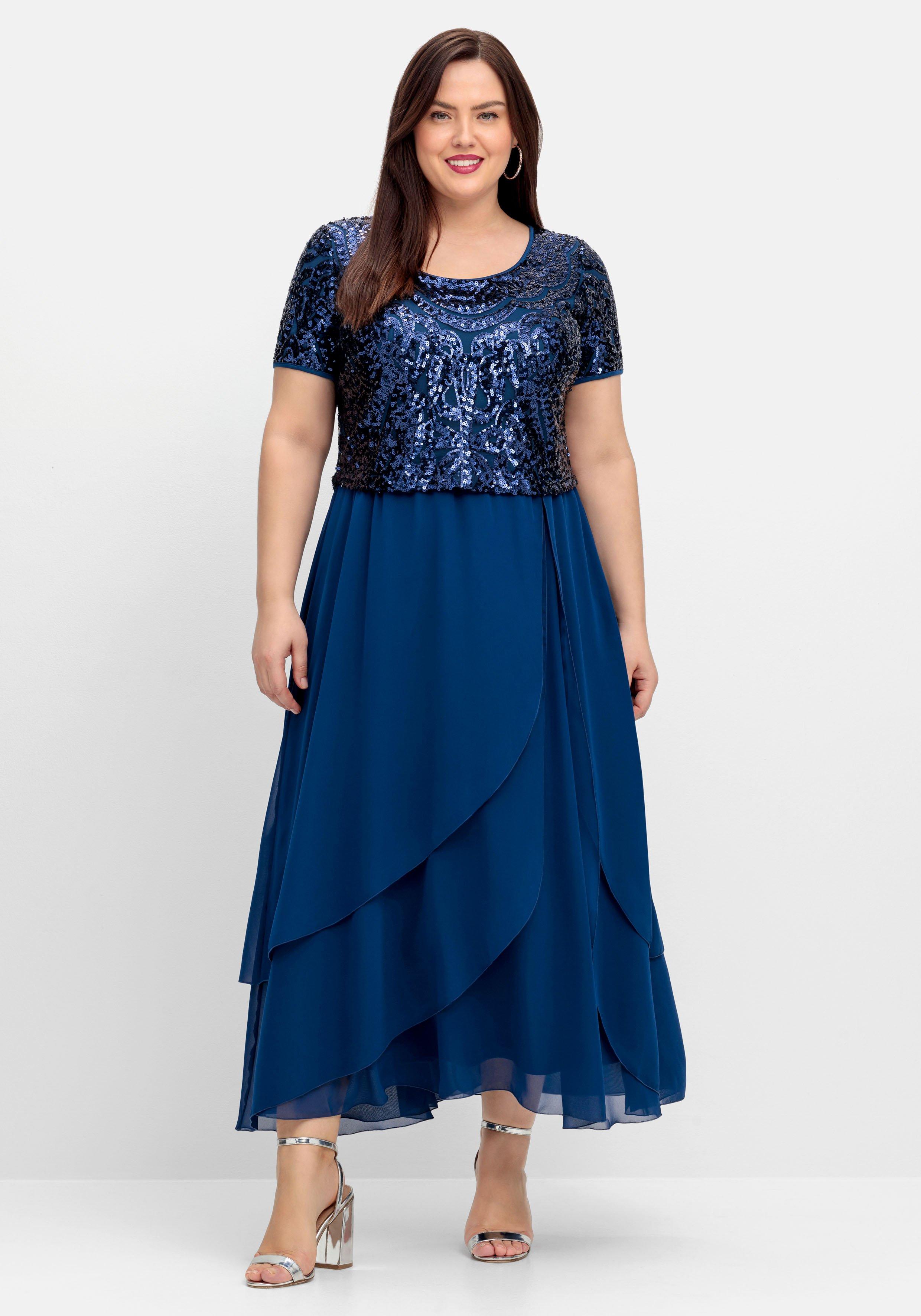 Abendkleid mit Paillettenoberteil und Lagen-Rock