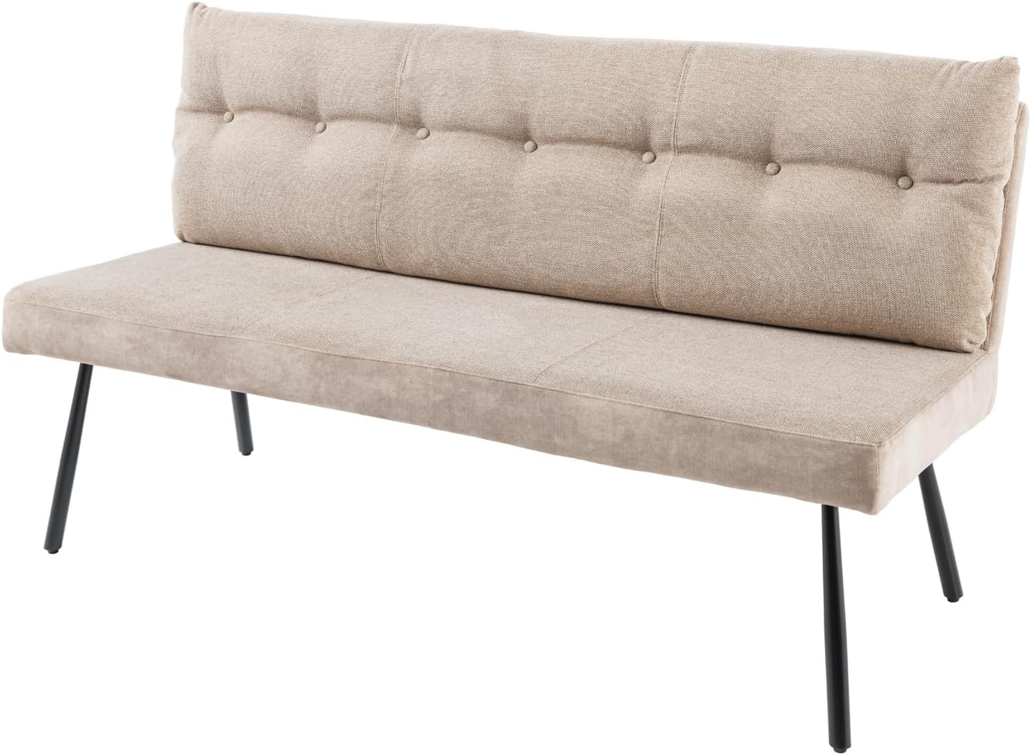 Riess Ambiente Moderne Sitzbank Big George 160cm Champagner beige Samt Strukturstoff mit Lehne, gepolsterte Bank für Dein Esszimmer