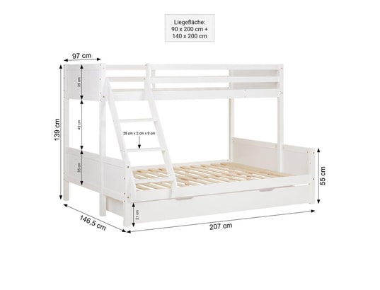 HOMESTYLE4U - Lit évolutif Lit superposé 90x200 et 140x200 blanc