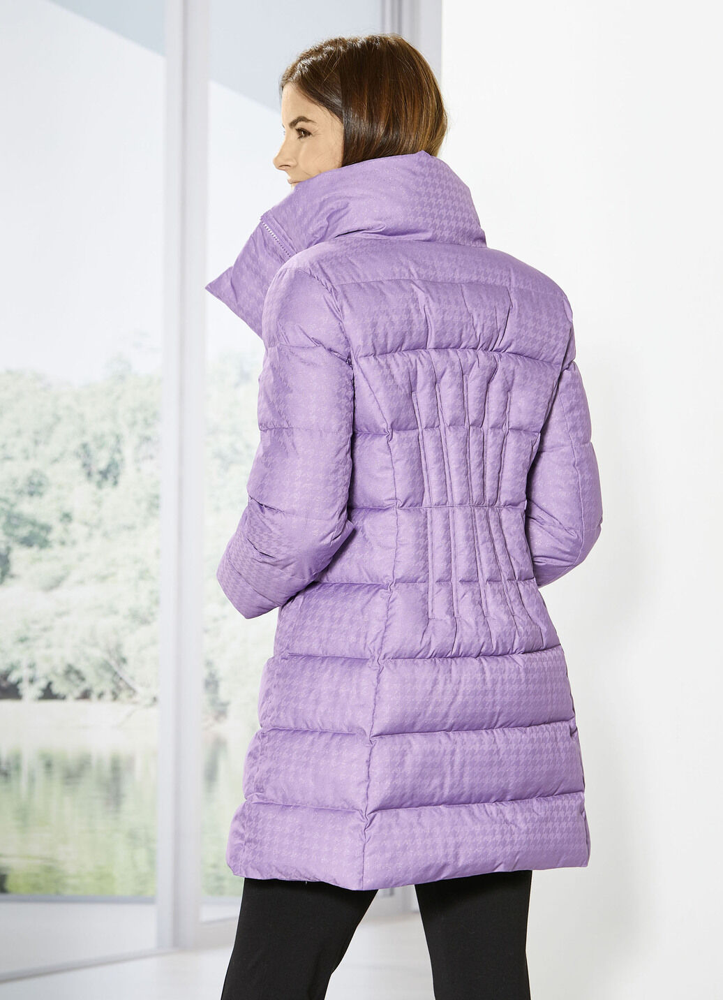 Longjacke mit dezent glänzendem Hahnentritt-Dessin