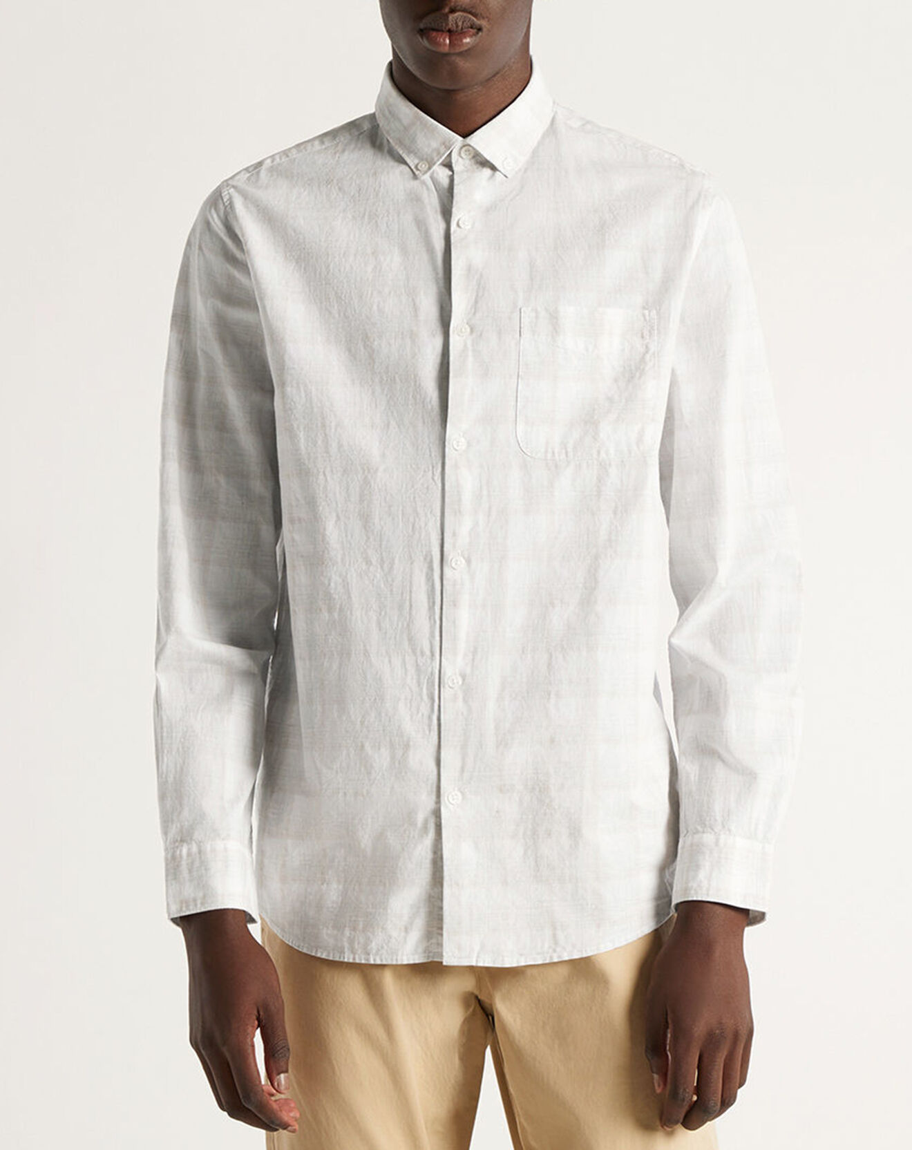 Galeries Lafayette Chemise droite à carreaux blanc/beige clair