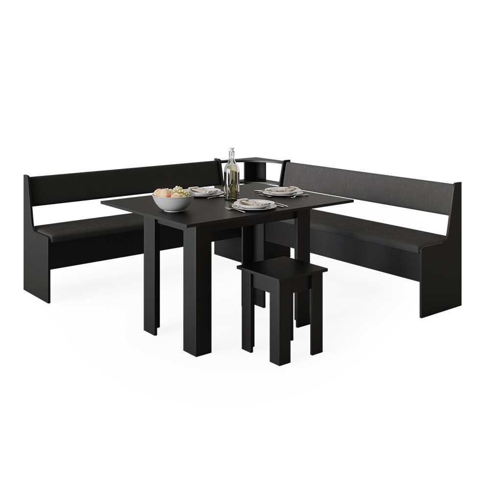 Vicco Eckbankgruppe Küchensitzgruppe Esszimmergruppe Roman Schwarz modern 210x210 cm Sitzbank Sitzecke Küchentisch Tischhocker Küchenmöbel Polstermöbel Esszimmermöbel