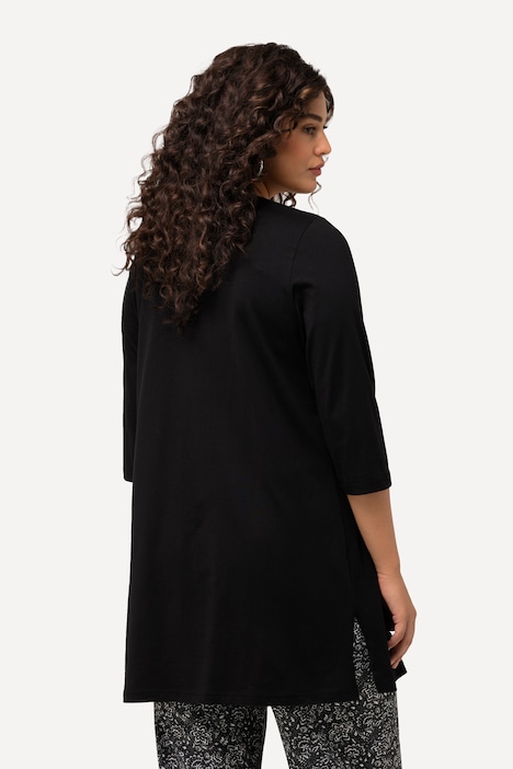Longshirt, A-Linie, V-Ausschnitt, 3/4-Arm