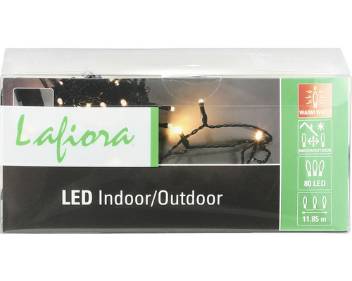 Lafiora lichtsnoer 11,85 m + 10 m aansluitsnoer 80 LED's warm witte lichtkleur incl. timer en dimmer